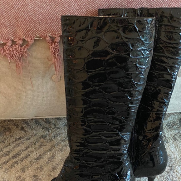Black Patent Croc Boots - Picture 2 of 5